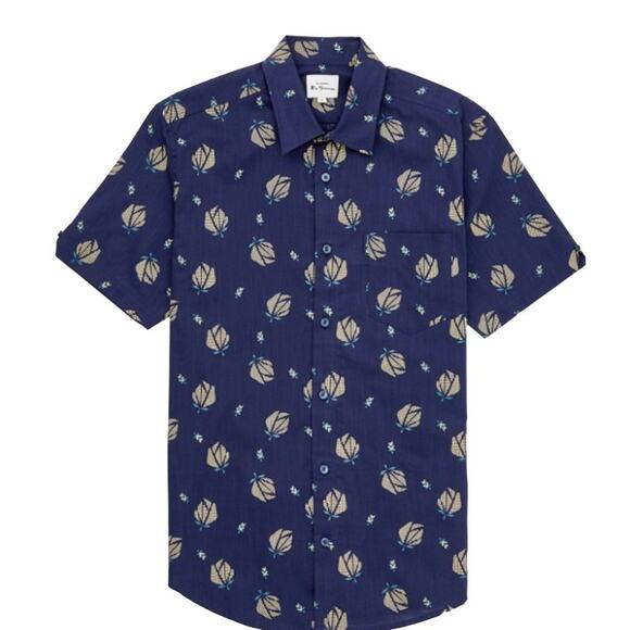 Ben Sherman Small Short Sleeve Digital Floral Print Shirt - Maritime Blue - Picture 1 of 6